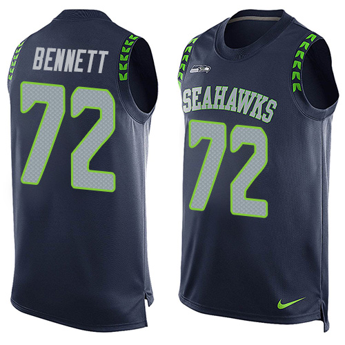 Men's Limited Michael Bennett Nike Jersey Navy Blue - #72 Player Name & Number Tank Top NFL Seattle Seahawks